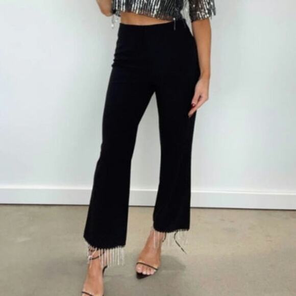 NWT! Acoa Rhinestone Fringe High Rise Black Pants. Size M. - Picture 4 of 10